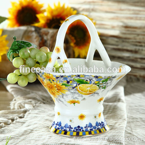 Elegant Fine New Bone China Ceramic Basket Decoration of Lemon Fragrance